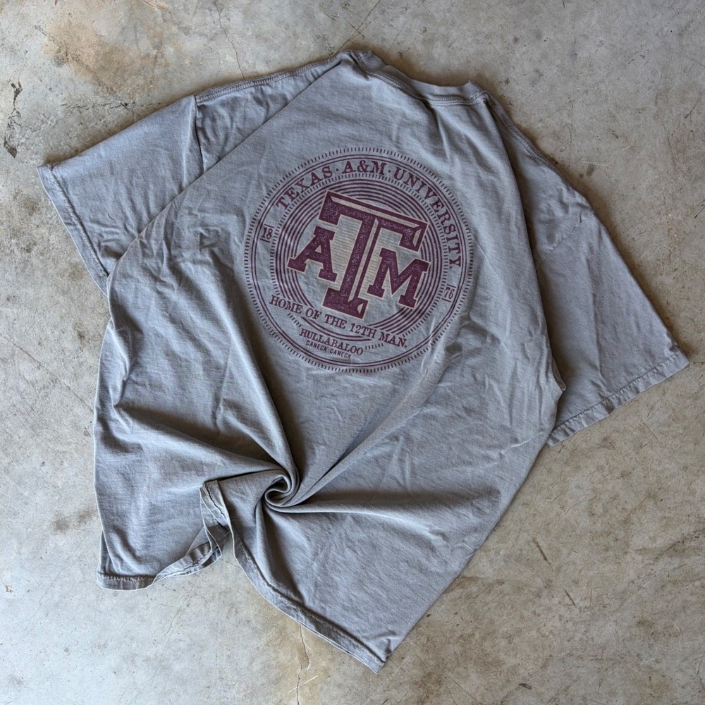 Comfort Colors Texas A&M University T-Shirt Mens 2XL Grey Pocket Tee 12th Man